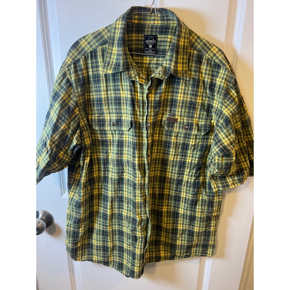 RedHead Mens Short Sleeve Plaid Button‎ Down Shirt Yellow XL